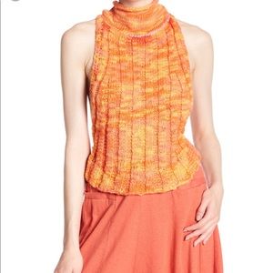 BRAND NEW FREE PEOPLE backless orange mock neck
